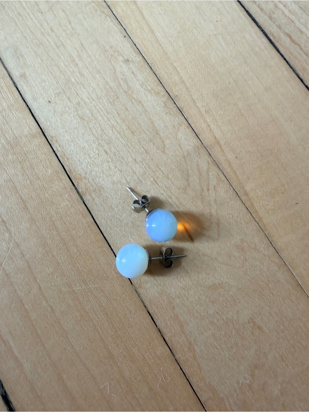 Opalite Round Stud Earrings - Soft White-Blue Opalescent